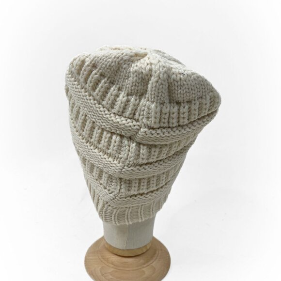 Cream/ Tan Beanie Hat Skully Women's Slouchy Thick Satin Lined Cap - Picture 9 of 9